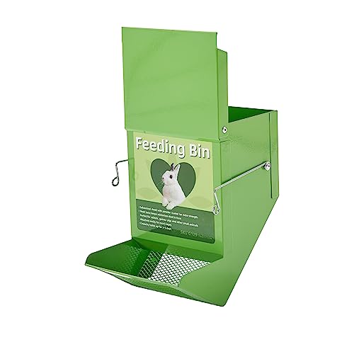 Metal Small Animal Feeder with Lid, Heavy Duty, Large Capacity Food Dispenser, Great for Rabbits, Guinea Pigs, Chinchillas and Other Small Animals. (4.6 inch, Green) - color: Green, size: 4.6 inch