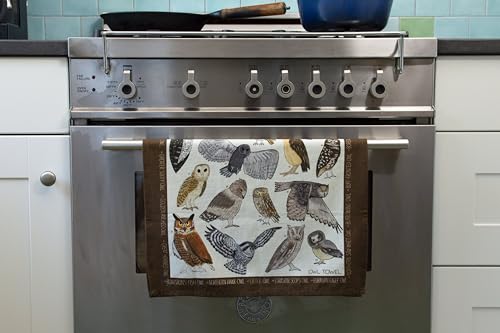 The Unemployed Philosophers Guild Owl Towel - 100% Cotton Bird Themed Novelty Kitchen Dish Towel Featuring 24 Different Owls, 18" x 25.5"