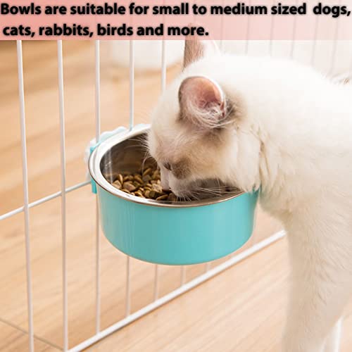 Mechpia 2 Pieces Crate Dog Bowl, Removable Stainless Steel Pet Kennel Hanging Food Water Feeder Bowl Cage Coop Cup for Puppy Medium Dog Cat Rabbit Ferret Bird (Blue,Red) - size: Blue,Red