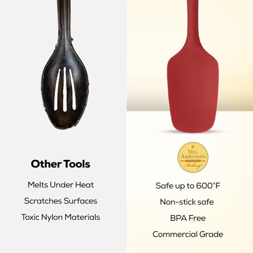 Mrs. Anderson’s Baking Silicone Spoon-Shaped Spatula, Flexible And Nonstick, One-Piece Design, Red, For Mixing, Folding, Scraping, Baking, And Cooking - color: Red, size: 11-Inch, Spoon-Shaped