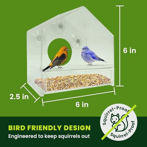 Window Bird Feeder with Strong Suction Cups, Clear Acrylic Window Mounted Bird Feeder, Removable Sliding Tray, Weather-Resistant, Durable, Squirrel-Resistant, House Style - size: House