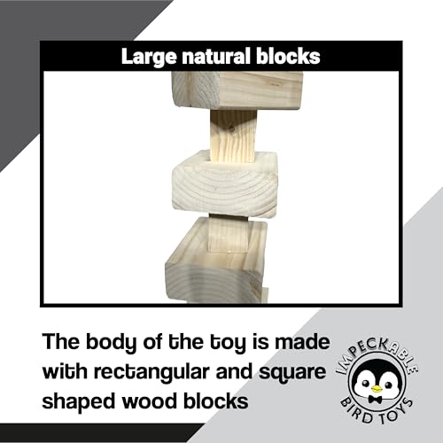1809 Large Natural Block - Handcrafted Bird Toy For Parrot Macaw African Grey - Unfinished Kiln Dried Wood Pieces With Big Bell - Destructible Chewing Cage Accessories - Big Chewy Blocks - Climbable