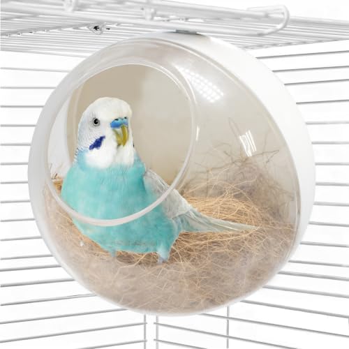Bird Nest for Cage Bite-Resistant, Removable Clear Observation Hanging House with Coconut Fiber, Bird Cage Hammock, Breeding Hatching Nest for Lovebirds, Canaries, Budgie