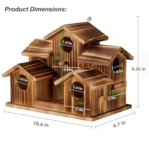 Bird House for Outside 5 Hole Bird Houses Room for 5 Bird Families Large Bird House for Garden/Courtyard/Backyard for Garden Decor-Finch Bluebird Cardinals Handmade Wooden Hummingbird House - style: Castles
