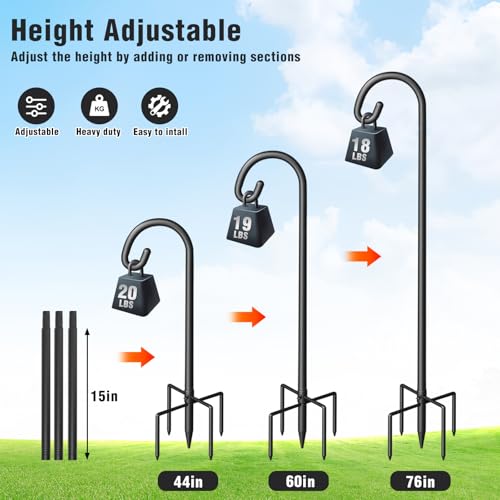 Shepherd Hook for Outdoor, 76" Heavy Duty Bird Feeder Pole with 5 Prong Base, Adjustable Height Bird Feeder Stand Ideal for Hanging Bird Feeders, Plant, and Garden Decorations - size: 76 Inch