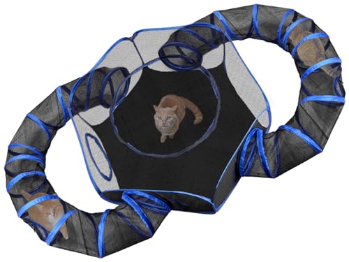Small Animal Playpen Guinea Pig Cage Rabbit Cage Breathable Pop Open Exercise Yard Fence with Top Cover Anti Escape for Cat, Bunny, Hamster, cat, Hedgehog (Black & Blue) - color: Black & Blue
