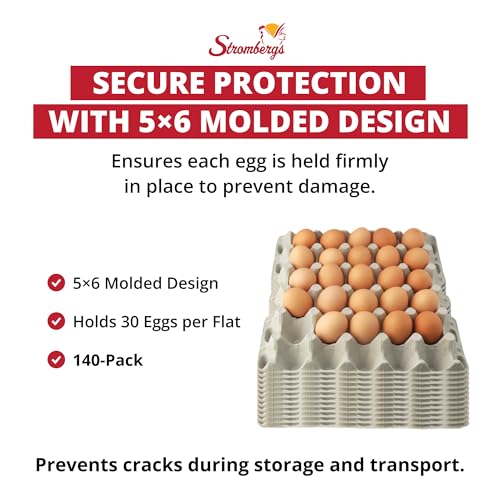 Stromberg's 30-Count Paper Egg Filler Flats, Biodegradable Bulk Egg Trays for Chickens and Ducks, Eco-Friendly Egg Flat for Safe Transport, Storage, and Sale, 140-Pack (Eggs Not Included)