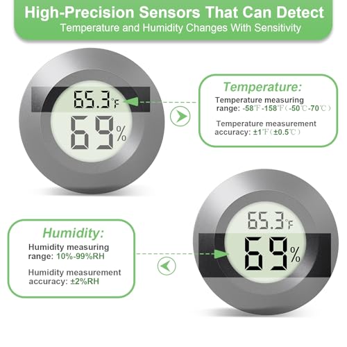 2 - PACKMini Digital Hygrometer Indoor Humidity Meter & Round Temperature Monitor - Reptile Thermometer with Humidity Gauge (℉) or (℃) for Humidifiers Dehumidifiers Greenhouse, Garden - color: 2 Pcs