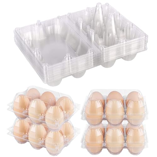 12Pack Plastic Clear Egg Carton Half Dozen Egg Tray Reusable Egg Cartons | 2x3 Plastic Clear Egg Carton Cheap Bulk for 6 Eggs - size: Holds 6 eggs-12Pack