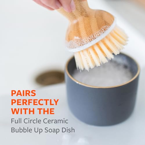 Full Circle Bubbly Palm Brush – Family Safe, Formaldehyde-Free – Ergonomic Palm Scrubber with Handle for Kitchen Cleaning, Dish Scrub Brush for Nonstick, Cast Iron & Sink, White | Family-safe & formaldehyde-free, with an ergonomic handle for effortless ca