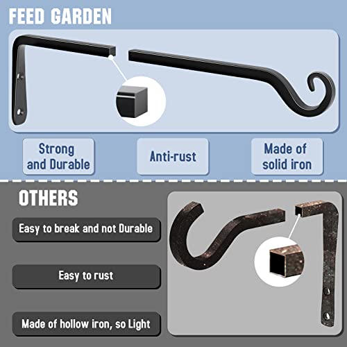 15 Inch 2 Pack Hand-Forged Hanging Plant Bracket Heavy Duty Metal Plant Hangers for Outdoor Hanging Bird Feeders Lanterns Wind Chimes Black - color: Black-L, size: 15 Inch
