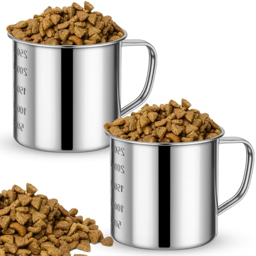 2 Pcs Dog Food Scoop 1 Cup,304 Stainless Steel Dog Food Measuring Cup,1 Cup Scoop for Dogs, Cats, Birds & Rabbits - size: 1 CUP