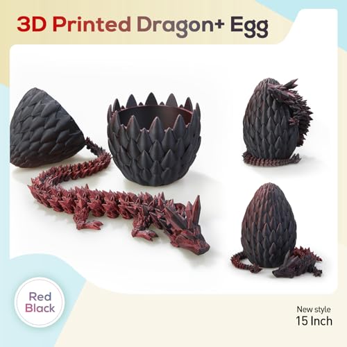 15''3D Printed Dragon Egg,Prefilled Easter Eggs Basket Stuffers,Stuffed Egg Hunt Fillers with Easter Toys,Dragon Eggs with Dragon Inside,Surprise Dragon Egg Toy for 5-7 4-6 8-12 Year Old Boys Kid Girl - color: Red Black, size: Large