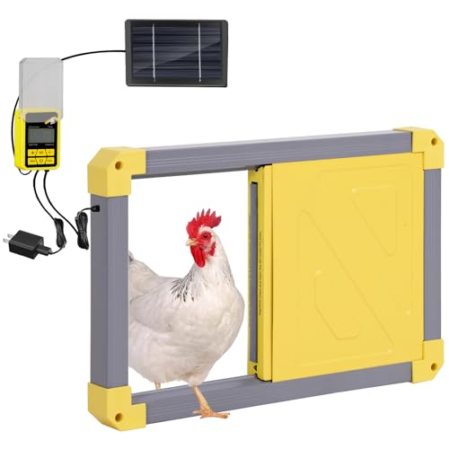 Aivituvin Automatic Chicken Coop Door Solar Powered, Automatic Chicken Door with LCD Display, Direct Power Supply Auto Chicken Door Opener with Timer for All Chicken Coops (Grey)