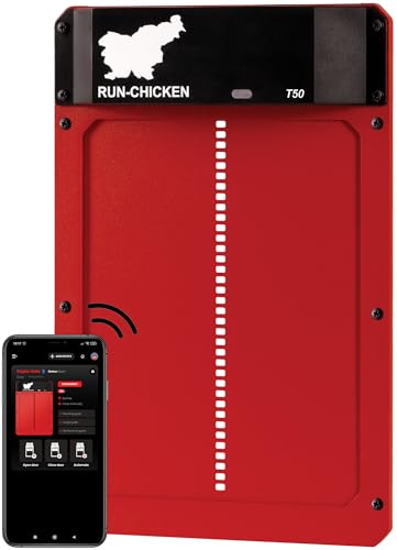Run-Chicken Door T50 – Automatic Chicken Coop Door Opener, Battery Powered & Weatherproof Aluminum, Smart App & Timer Control, Predator Proof, Easy Install, Reliable All-Season Performance (Red)