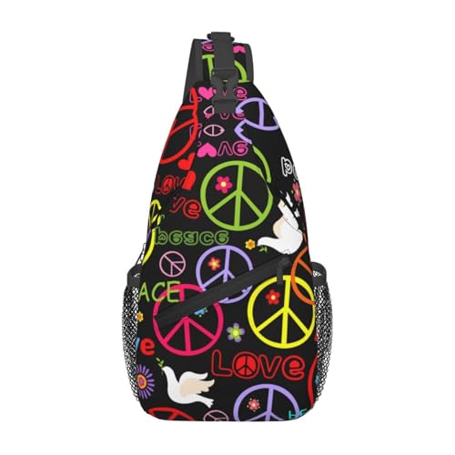 Abstract Hippie Peace Sign Flower 60s 70s Sling Backpack Crossbody Shoulder Bag Chest Bag Travel Chest Pack Casual Daypack For Women Men Hiking Sports Working - color: Black5
