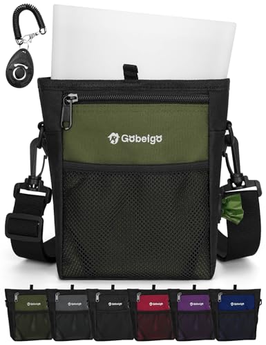 4 Cup Dog Treat Pouch with Silicone Insert Bag& Clicker(Army Green) | 2 Pair Magnetic Closures, Belt Clip/Waist Belt/Crossbody Wear, Zipper Pocket Poop Bag Holder for Pet Training/Daily Walking - color: Army Green