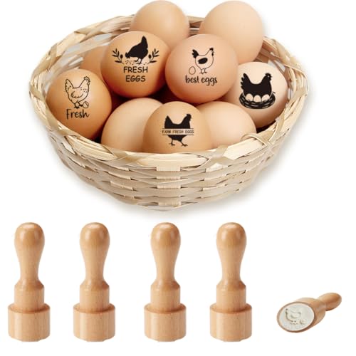5Pcs 5 Styles Farm Fresh Egg Stamps Chicken Egg Stamps 0.63 Inch Mini Round Wooden Rubber Cute Farm Fresh Marking Stamper Ideal for Chicken Keepers Farmers Homesteaders Farmhouse Supplies