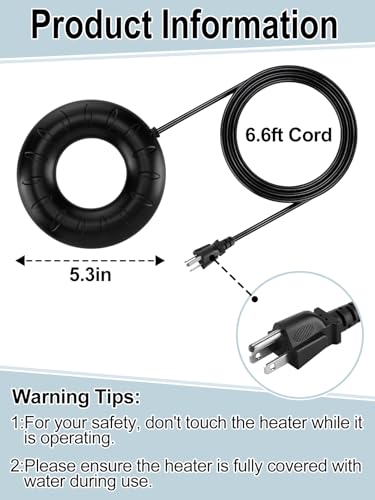 MEWTOGO 6.6ft Cord Bird Bath Heater for Outdoors in Winter - 70W Submersible Energy-Saving Chicken Coop Water Deicer with Thermostatic Control for Yard Patio to Keep Water Ice-Free