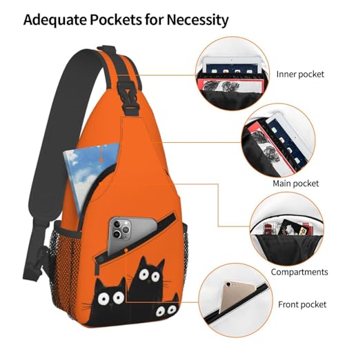 Black Cat Sling Bag for Women, Crossbody Bag Orange Cute Cat Sling Backpack for Men, Casual Shoulder Bags Lightweight Gym Outdoor Sports Travel Hiking Fishing Daypack - color: Black Cat