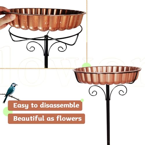 Rust-Proof Bird Bath with Metal Stand Outside, Copper-Tone Bowl, Outdoor Garden Pedestal Bird Baths 9-Pronged Base