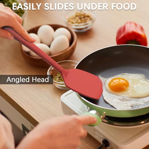 Coukre 3 Pack Silicone Spatula Set, Heat Resistant to 500°F, BPA-Free | Fish Spatula, Solid & Slotted Turners, Dishwasher Safe, Spatula Set for Eggs, Pancakes, Fish & Burgers, PureRed - color: PureRed