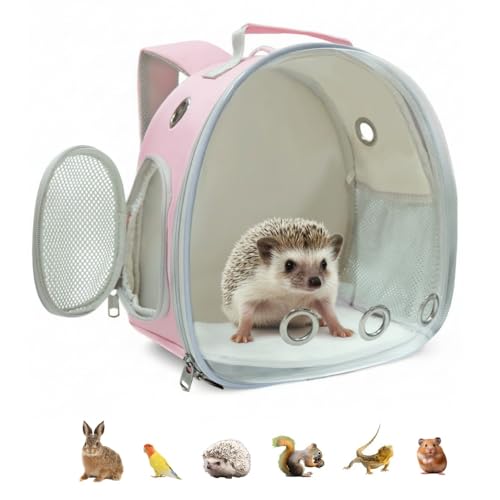 Small Animal Carrier Guinea Pig Backpack,Transparent, Breathable Backpack Carrier for Hedgehogs, Rabbits, Birds, Squirrels, Hamsters, Lizards Comfortable, Portable Travel Bag for Small Pets (Pink) - color: Pink
