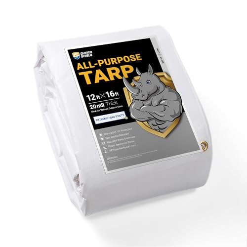GUARD SHIELD Extreme Heavy Duty White Poly Tarp 12x16 Feet Cover Waterproof Tarps 20mil Thick UV and Tear Resistant Tarpaulin - color: White, size: 12x16