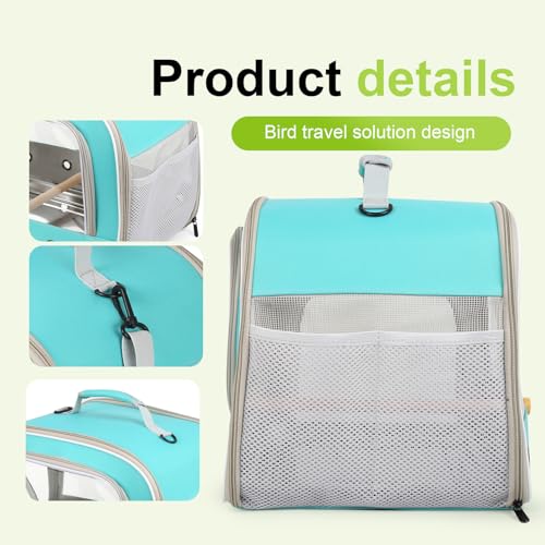 Bird Travel Carrier Cage for Medium Parrot, Portable Bag with Metal Tray to Carry and Transport Medium and Large Birds Like African Grey, Long Tail Cockatiel (Green, Large Carrier) - color: Green