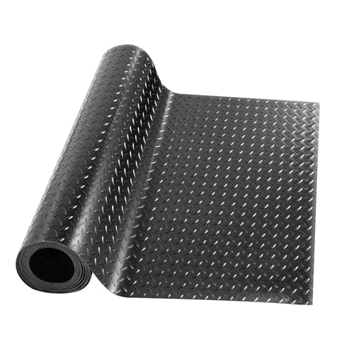 Anti-Slip Rubber Diamond Floor Mat - Durable, Non-Skid, Waterproof Floor Protection for Home, Gym, Garage, and Vehicles - 2.5 mm x 4 ft x 6 ft Rolls - Black (4x6 FT) - size: 72"L x 47.2"W x 0.1"Th