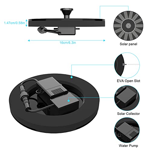 Solar Fountain Pump for Bird Bath, 1.4W Water Fountain with 6 Nozzles Solar Powered Fountain Pump for Bird Bath, Garden, Pond, Pool, Outdoor