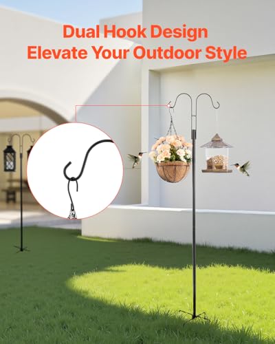 VEVOR Double Shepherds Hooks for Outdoor, 8 Pack 60 Inch Heavy Duty Bird Feeder Pole, 3/4 Inch Thick Garden Hooks for Hanging Hummingbird Feeder, Plant Baskets, Solar Light Lanterns,Wind Chimes