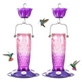 Kingsyard 2 Pack Glass Hummingbird Feeder for Outdoors with Ant Moat | 24 oz, Wide-Mouth Opening, 6 Metal Feeding Ports, Bee Guard, Easy to Clean & Refill Nectar, 360 Degree Perch, Pink & Purple - color: Pink & Purple