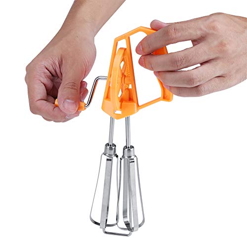 Egg Beater Hand Crank, Stainless Steel Manual Egg Whisk Mixer Handheld Rotary Hand Whip Kitchen Cooking Tool for Whisking Frothing Mixing (Orange) - color: Orange