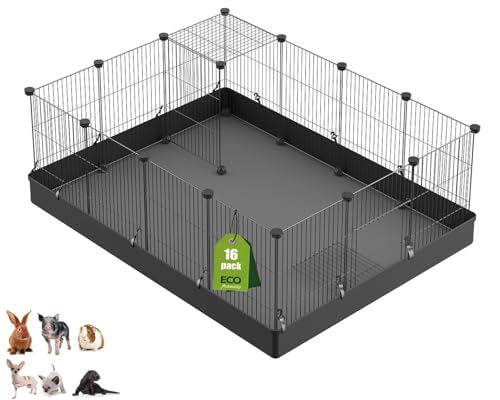 LANGXUN 16pcs Small Animal Pet Playpen with Door & Waterproof Mat, Rabbit Guinea Pig Cage, Puppy Kitten Playpen | Indoor & Outdoor Portable Metal Wire Yard Fence 13x13in - style: 16pcs Square Panels (13'' x 13")