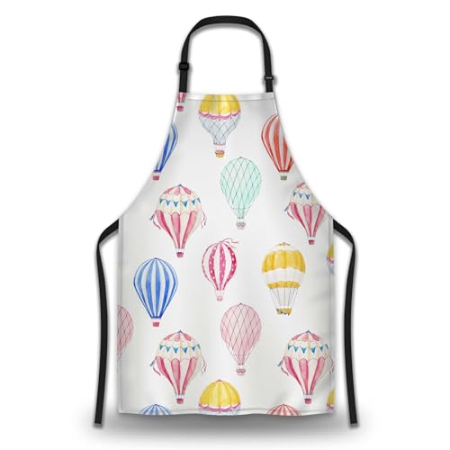 Kitchen Apron for Women Hot Air Balloons Mans Aprons for Cooking Restaurant BBQ Painting Crafting Gardening 27” (W) x 31” (H), Waterproof Apron - color: Hot Air Balloons