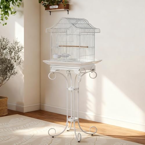 58 Inch Vintage Scrolled Bird Cage - Heavy Duty Wrought Iron (25Lbs) with Non-Toxic Coating - Elegant Victorian Style for Cockatiels, Parakeets, Finches & Lovebirds