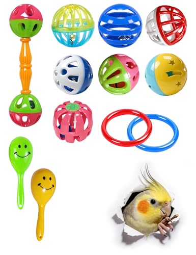 12 Pack Bird Ball Toys Rings Sound Rattles for Parakeets | Smooth Edge Cage Play Toys for Assorted Small Medium Parrots