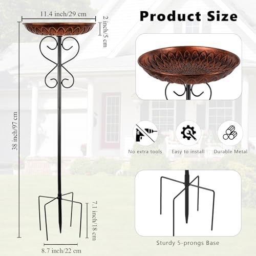 Metal Bird Baths for Outdoors, 38" H Birdbath with 11.4 Inch Bowl | Standing Bird Bath & Bird Feeder for Outside Garden Patio Yard Lawn Decor, Copper - color: Copper