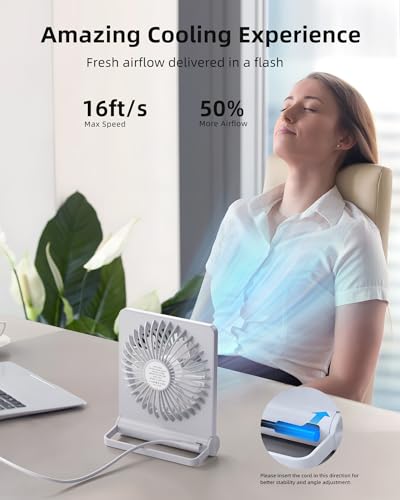 Koonie USB Desk Fan, Strong Wind Ultra Quiet Small Mini Fan | 220° Tilt Folding & 3 Speeds Adjustable, USB-C Powered Personal Fan for Home Office Desktop, White, NO BATTERY - color: White, size: 5.7 inch