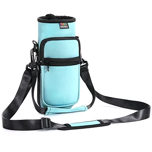 Nuovoware Water Bottle Carrier Bag, 25oz/32oz, Dusty Blue | Adjustable Shoulder Hand Strap, 2 Pocket, Neoprene Sleeve, For Hiking Travelling Camping - color: Dusty Blue, size: 25-32 Ounces - Standard