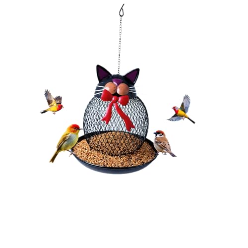 Upgraded Outdoor Bird Feeder, Squirrel-Proof Metal Wild Bird Feeder, Hanging Design, Perfect for Garden & Yard Decor, Cute Cat Shape