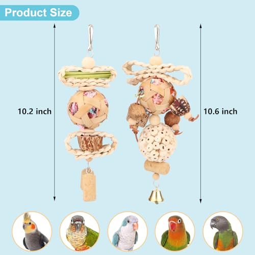 Wontee Bird Toys Colorful Shredding Crinkles Foraging Toys Natural Sola Ball Chew for Cockatiels Conures Parakeets Budgies Senegal (2 Pack) - size: 2 Pack