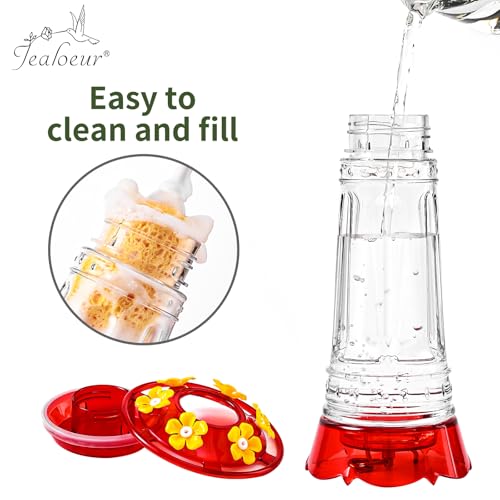 Jealoeur Hummingbird Feeder for Outdoors Hanging, 18 OZ Humming Birds Feeders with 6 Bee Guard Feeding Ports & Built-in Ant Moat, Easy to Clean, Durable Outdoor Garden Decor(Clear B 2 Pack) - color: Clear Red BB