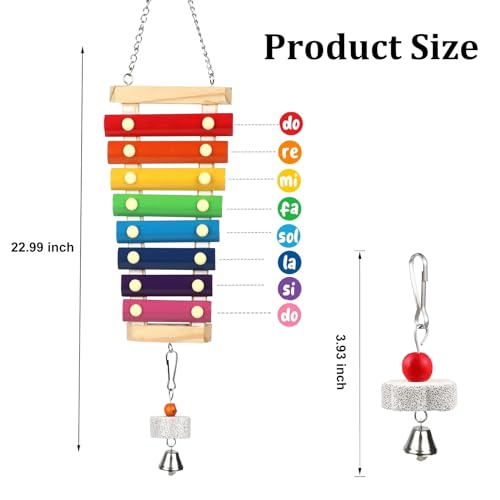 Large Parrot Suspensible Xylophone Toy, Multicolored Natural Wooden Bird Chewing Toys with Grinding Stone for Large, Medium Birds, Macaws, African Grey, Cockatoos, Amazon