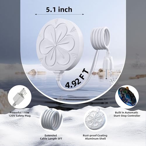 Bird Bath Heater for Outdoors in Winter, 110W Birdbath Water Heater Full-Covered Aluminum, Bird Bath Deicer Pond Deicer with Thermostatically Control, Chicken Water Heater, 4.92 Ft Power Cord (White) - color: White