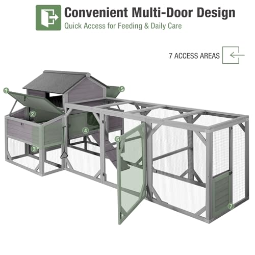 Large Chicken Coop with Run for 8-10 Chickens, Wooden Outdoor Hen House with 3-Section Nesting Box, Walk-in Poultry Cage, Pull-Out Metal Tray, Multiple Perches, Secure Ventilated Design