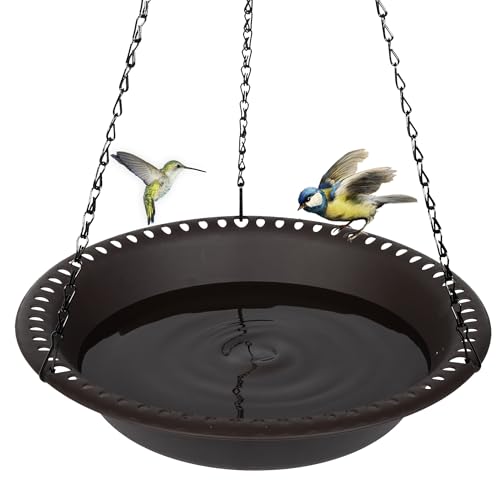 OVZILKI 12 inch BirdBath Bowl Only with Rust-Proof Black Chains, Bird Baths for Outdoors Heavy Duty, Hanging Bird Bath Hanging Bird-Feeder for Garden Backyard Decor (Brown 1 Pack) - color: Brown, size: 12in 1pack