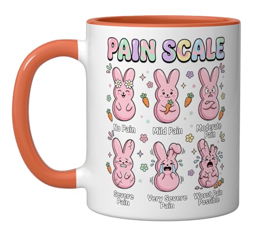Funny Nursing Bunny Eggs Medical Pain Scale Easter Nurse Ceramic Mug, Orange/White - color: Orange/White