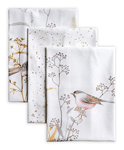 Maison d' Hermine Kitchen Towels Set of 3 Reusable 100% Cotton 27.50" x 20" | Cloth Tea Dish Towels Absorbent with Hanging Loop for Kitchen Dining Party Home Spring Summer - Meadow Florals - Beige - color: 040 - Meadow Florals - Beige